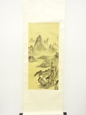 中国　水墨山水　肉筆絹本掛軸